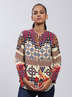 Label Ritu Kumar - Mandarin Collar Printed Short Top