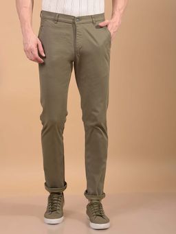 CRIMSOUNE CLUB - Men Olive Textured Trouser