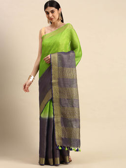 APAAPI THREADS OF GLORY - Dual Shade Green Zari Tissue Linen Saree With Blouse