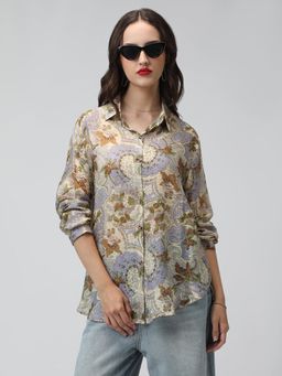 SHOWOFF - Women Multi-Color Crepe Regular Fit Floral Shirt