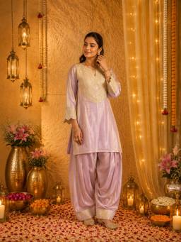 MOKOSH - Lavender Embroidered Silk Kurti with Farsi Salwar