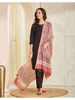 Fabindia - Dusty Pink Cotton Silk Blend Hand Block Printed Dupatta