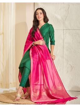 Fabindia - Pink Viscose Silk Blend Banarsi Dupatta