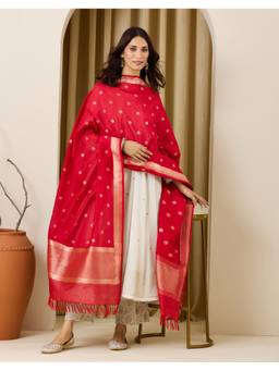 Fabindia - Red Viscose Silk Blend Banarsi Dupatta