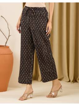 Fabindia - Black Cotton Linen Geometric Pant
