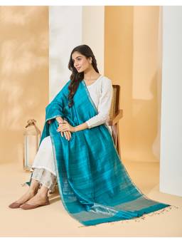 Fabindia - Turquoise Silk Blend Hand Woven Dupatta