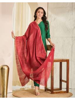 Fabindia - Maroon Silk Blend Hand Woven Dupatta