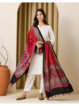 Fabindia - Maroon Viscose Blend Ajrakh Dupatta
