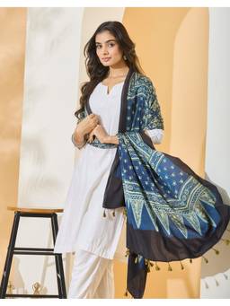 Fabindia - Indigo Viscose Blend Ajrakh Dupatta