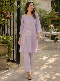 Nayam by lakshita - Lavender Viscose Rayon Embroidered Kurta and Pant