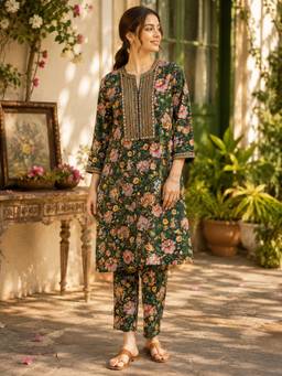 Nayam by lakshita - Green Viscose Rayon Embroidered Kurta and Pant