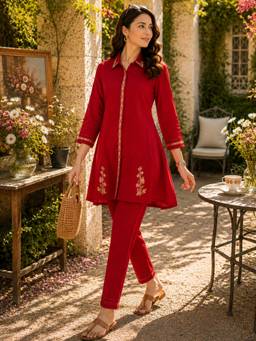 Nayam by lakshita - Maroon Viscose Rayon Embroidered Co-Ord Set