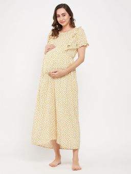 Clovia - Pretty Florals Feeding Long Night Dress In White - Rayon