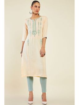 Soch - Womens Yellow Rayon Embroidered Kurta