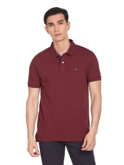 Arrow - Men Burgundy Ribbed Collar Cotton Solid Polo T-Shirt