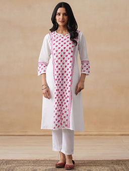 House of Chikankari - Cambric Chikankari A-Line Women's Long Kurta-White