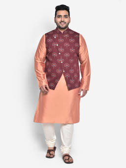 KISAH PLUS - Cotton Blend Maroon Kurta Jacket (Set of 3)