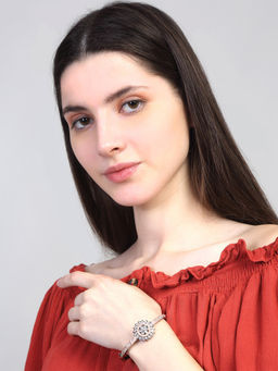 Yellow Chimes - Elagant Rhodium-Plated Ad Studded Bangle-Style Bracelet for Women