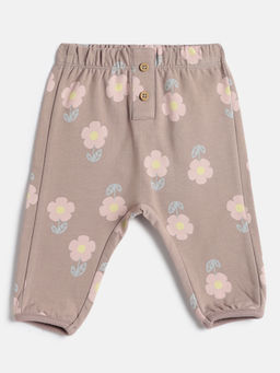Chicco - Girls Brown Floral Printed Pleated Joggers