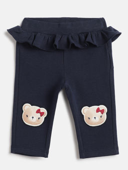 Chicco - Girls Navy Blue Embroidered Regular Fit Mid-Rise Leggings