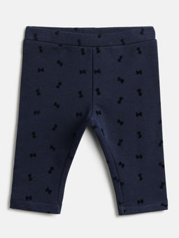 Chicco - Girls Navy Blue Printed Mid-Rise Leggings