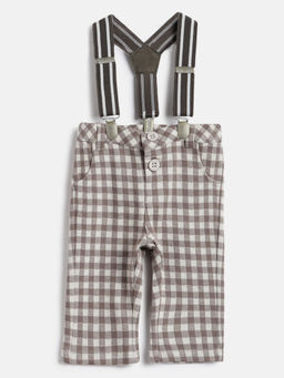 Chicco - Boys Brown Checked Regular Fit Trouser with Suspender