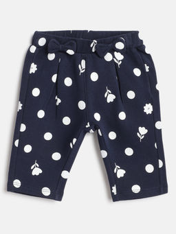 Chicco - Girls Navy Blue Printed Regular Fit Cotton Trouser