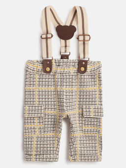 Chicco - Boys Checked Brown Regular Fit Trouser with Suspenders