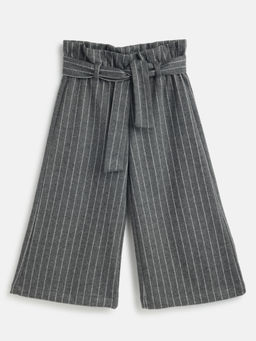 Chicco - Girls Grey Striped Relaxed Loose Fit Trouser with Belt