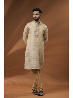 ETHNIC INDIA - Men Ethnic Motifs Jacquard Mandarin Collar Straight Kurta