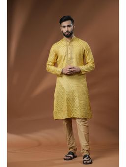 ETHNIC INDIA - Men Ethnic Motifs Jacquard Mandarin Collar Straight Kurta