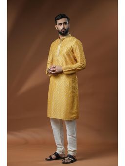 ETHNIC INDIA - Men Geometric Embroidery Mandarin Collar Straight Kurta