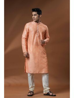 ETHNIC INDIA - Men Geometric Embroidery Mandarin Collar Straight Kurta