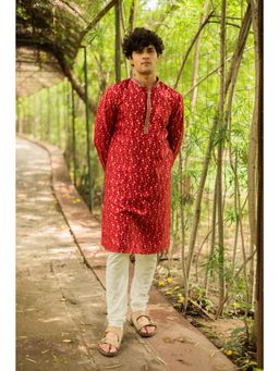 ETHNIC INDIA - Men Floral Jacquard Mandarin Collar Straight Kurta