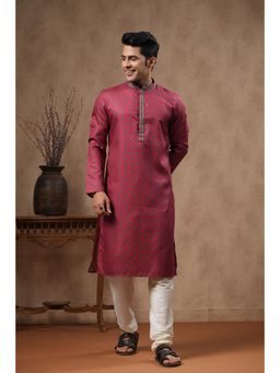 ETHNIC INDIA - Men Floral Print Mandarin Collar Straight Kurta