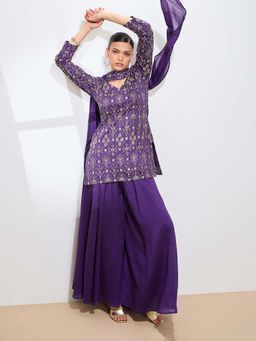 Shaily - Women Purple Embroidered Kurta with Palazzo and Dupatta Set
