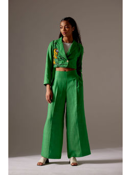 MINI SONDHI - Face Blended Embroidered Green Jacket With Pant (Set of 2)