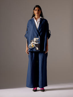 MINI SONDHI - Hand Blended Embroidered Blue Blazer With Pant (Set of 2)