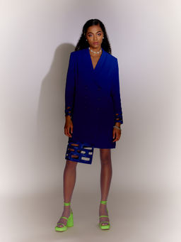 MINI SONDHI - Bricks Cut Out Crepe Self Design Blue Mini Dress