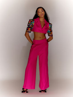 MINI SONDHI - Bricks Cut Out Georgette Embroidered Pink Jacket With Pant (Set of 2)