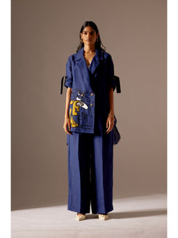 MINI SONDHI - Face Blended Embroidered Navy Blue Blazer With Pant (Set of 2)