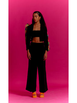 MINI SONDHI - Paint Stain Crepe Embroidered Black Jacket With Pant (Set of 2)