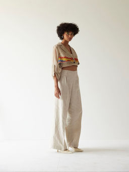 MINI SONDHI - Flower Valley Blended Embroidered Off White Bustier With Jacket & Pant (Set of 3)