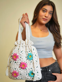 ITIHASIKALA - White Whimsy Garden Crochet Potli