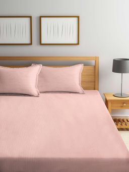 FABINALIV - Peach Striped Cotton Blend King Bedsheet with 2 Pillow Covers