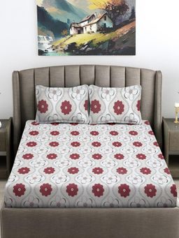 FABINALIV - Multicolor Floral Cotton Blend King Bedsheet with 2 Pillow Covers
