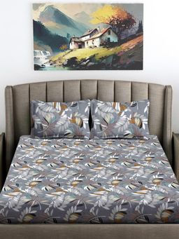 FABINALIV - Multicolor Floral Cotton Blend King Bedsheet with 2 Pillow Covers