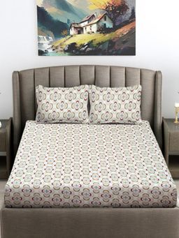 FABINALIV - Multicolor Floral Cotton Blend King Bedsheet with 2 Pillow Covers