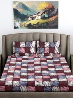 FABINALIV - Multicolor Geometric Cotton Blend King Bedsheet with 2 Pillow Covers