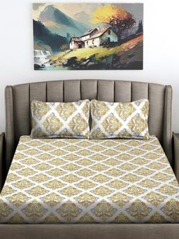 FABINALIV - Multicolor Ethnic Cotton Blend King Bedsheet with 2 Pillow Covers